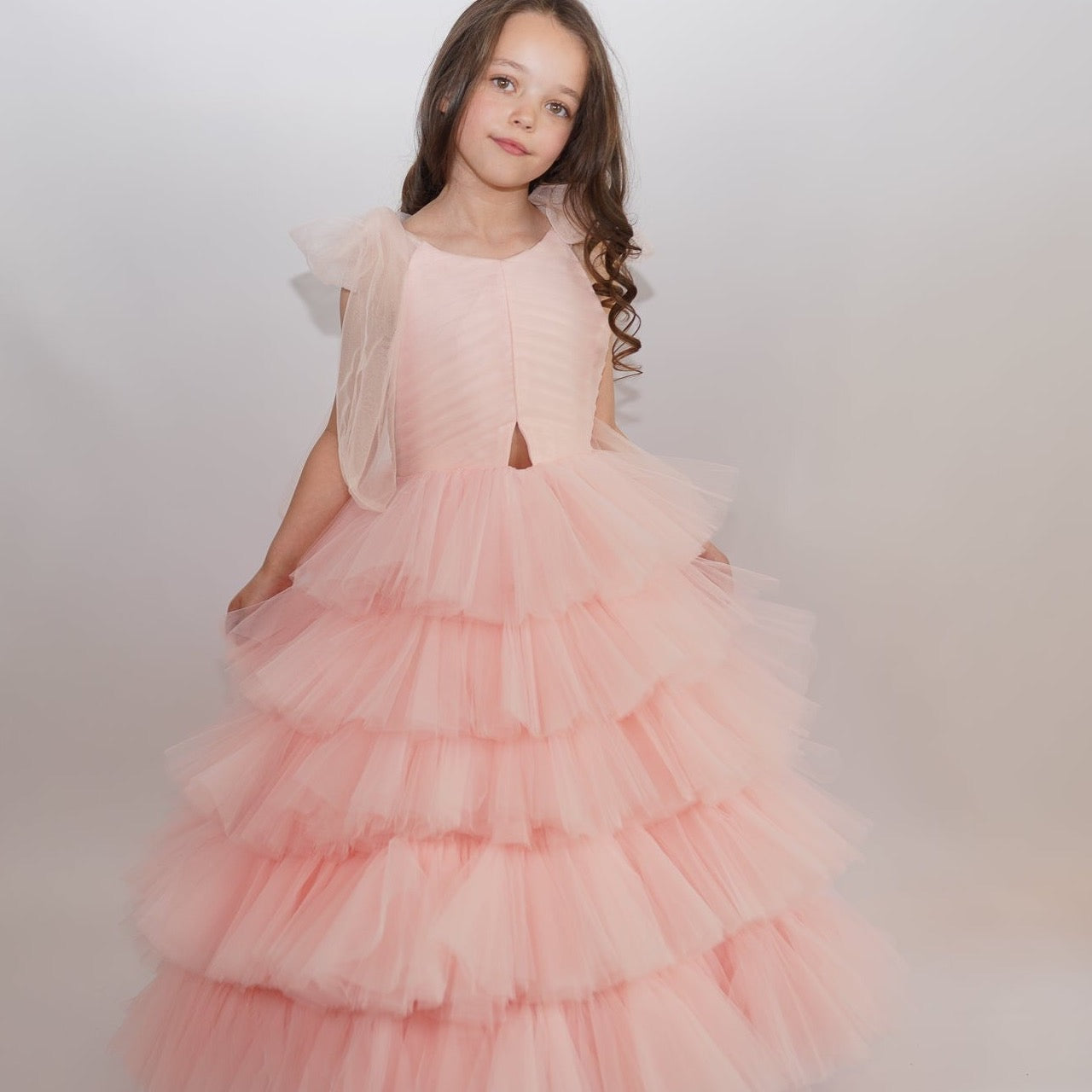 Layered tulle occasion dress pink