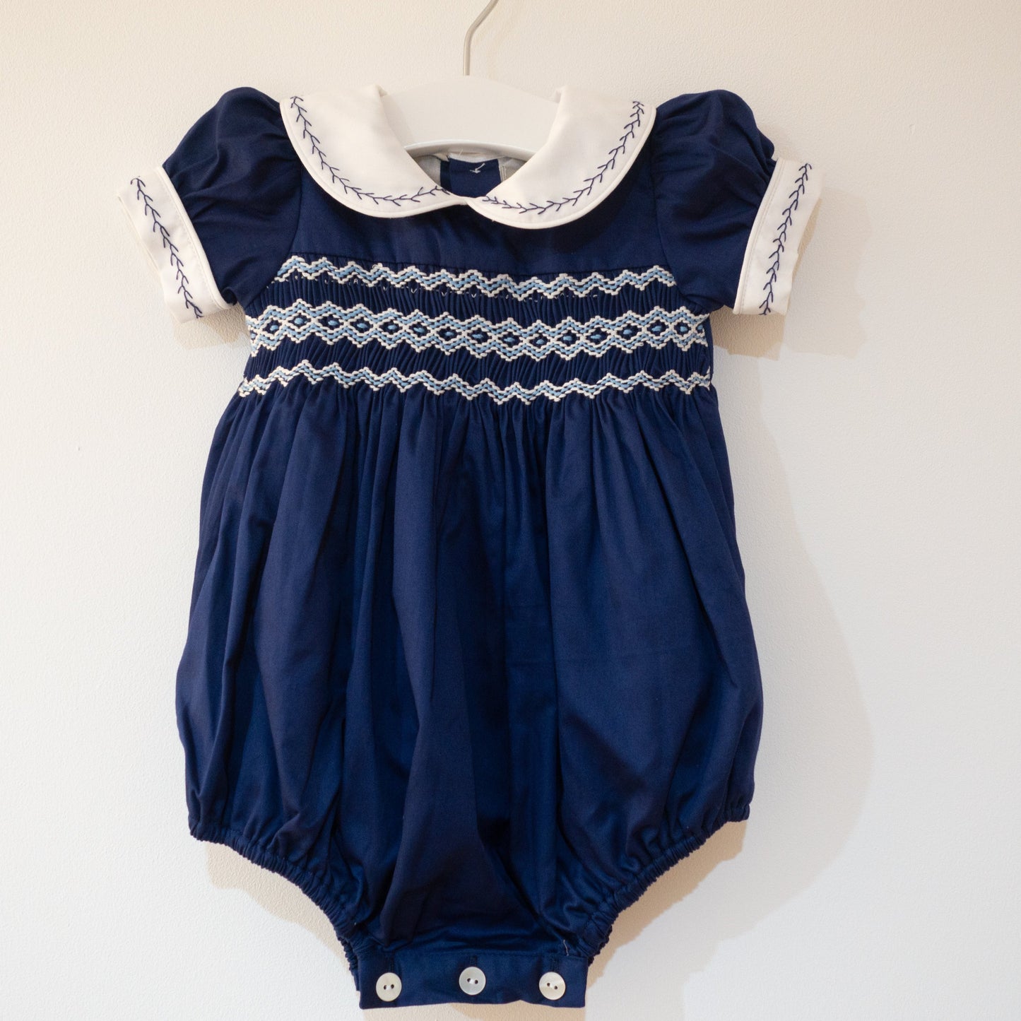 Navy Blue Hand Smocked REGAL Romper