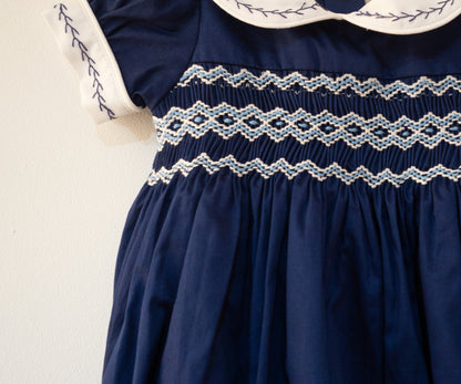 Navy Blue Hand Smocked REGAL Romper