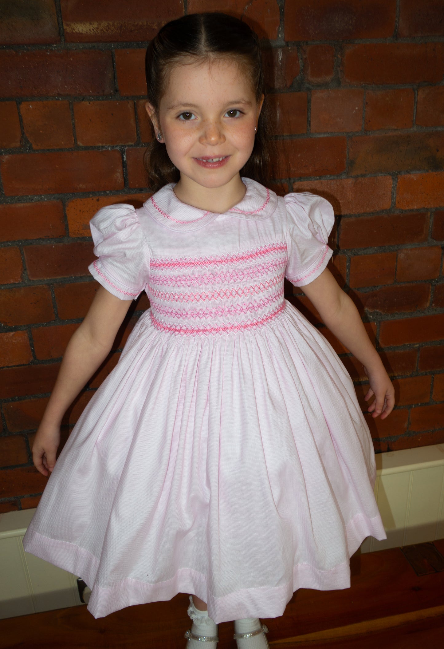 Hand smocked CHARLIE dress in soft pink