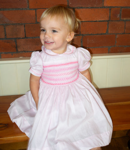 Hand smocked CHARLIE dress in soft pink