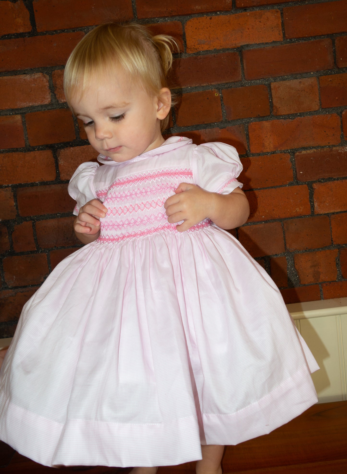 Hand smocked CHARLIE dress in soft pink