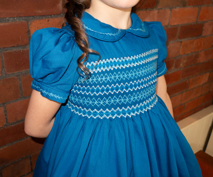 Hand smocked CHARLIE dress in Royal blue