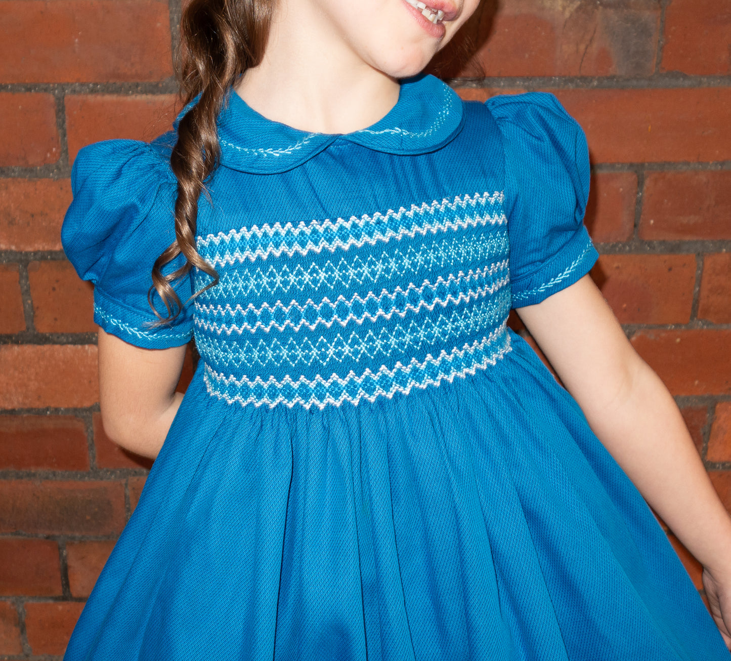 Hand smocked CHARLIE dress in Royal blue