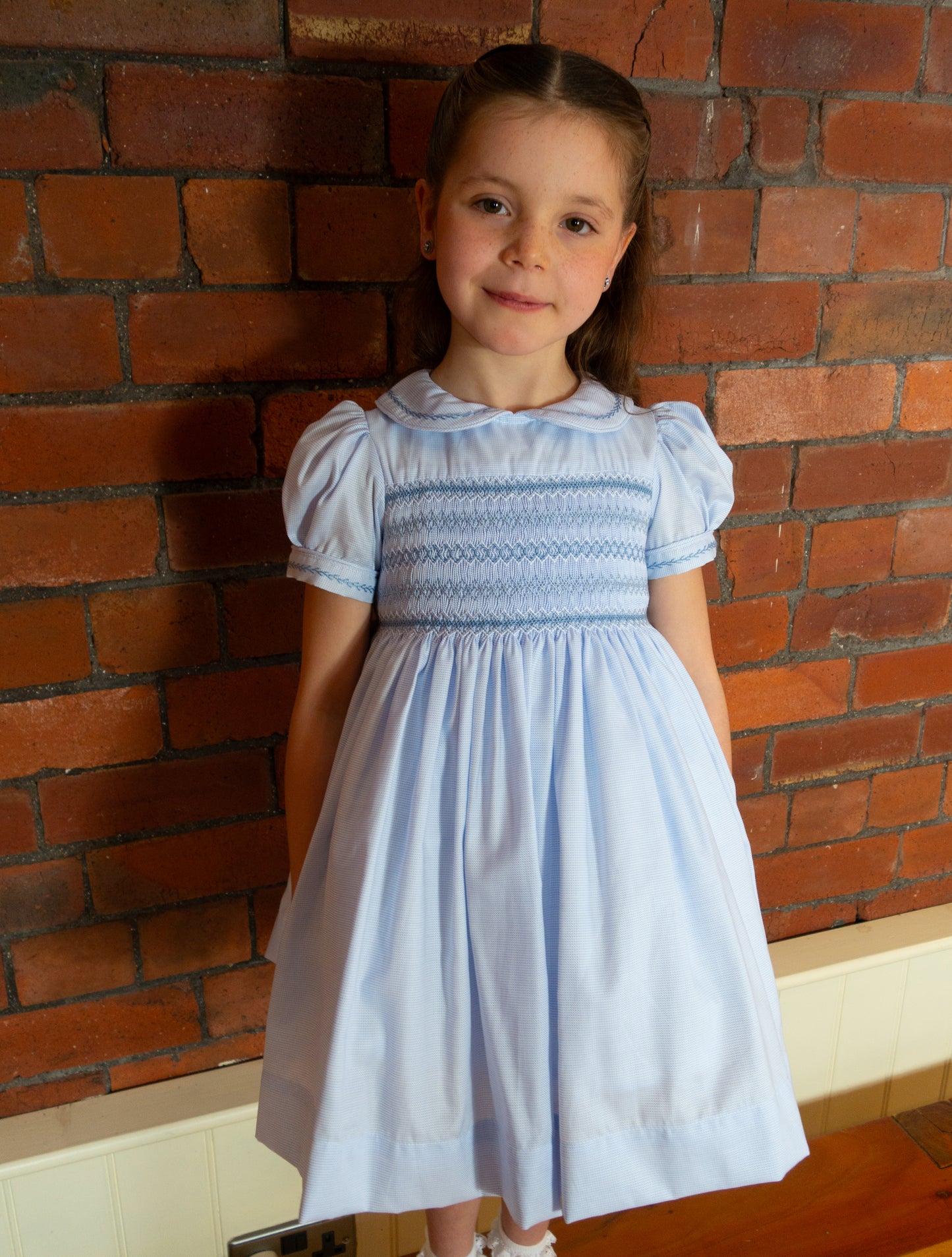 Hand smocked CHARLIE dress soft blue