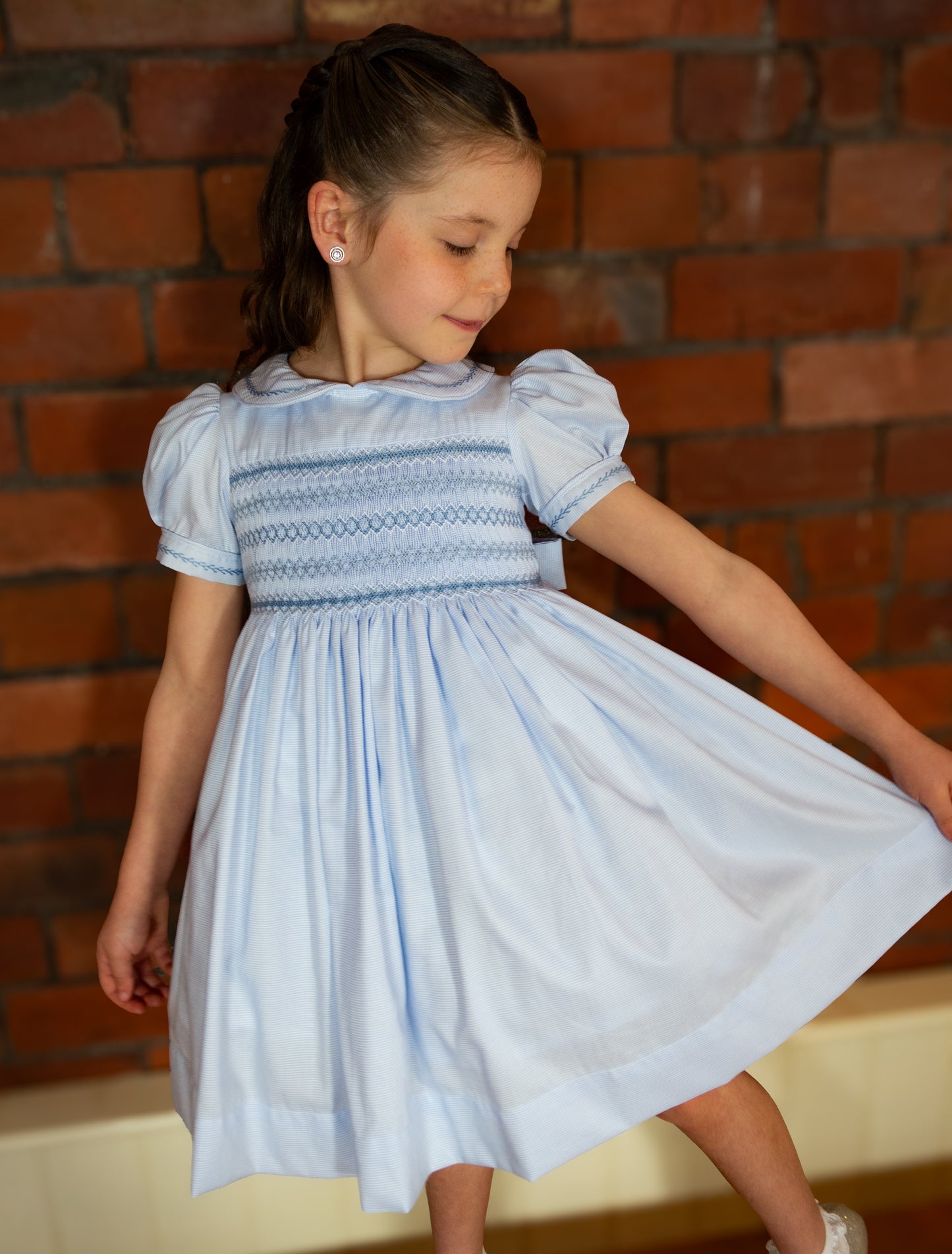 Hand smocked CHARLIE dress soft blue