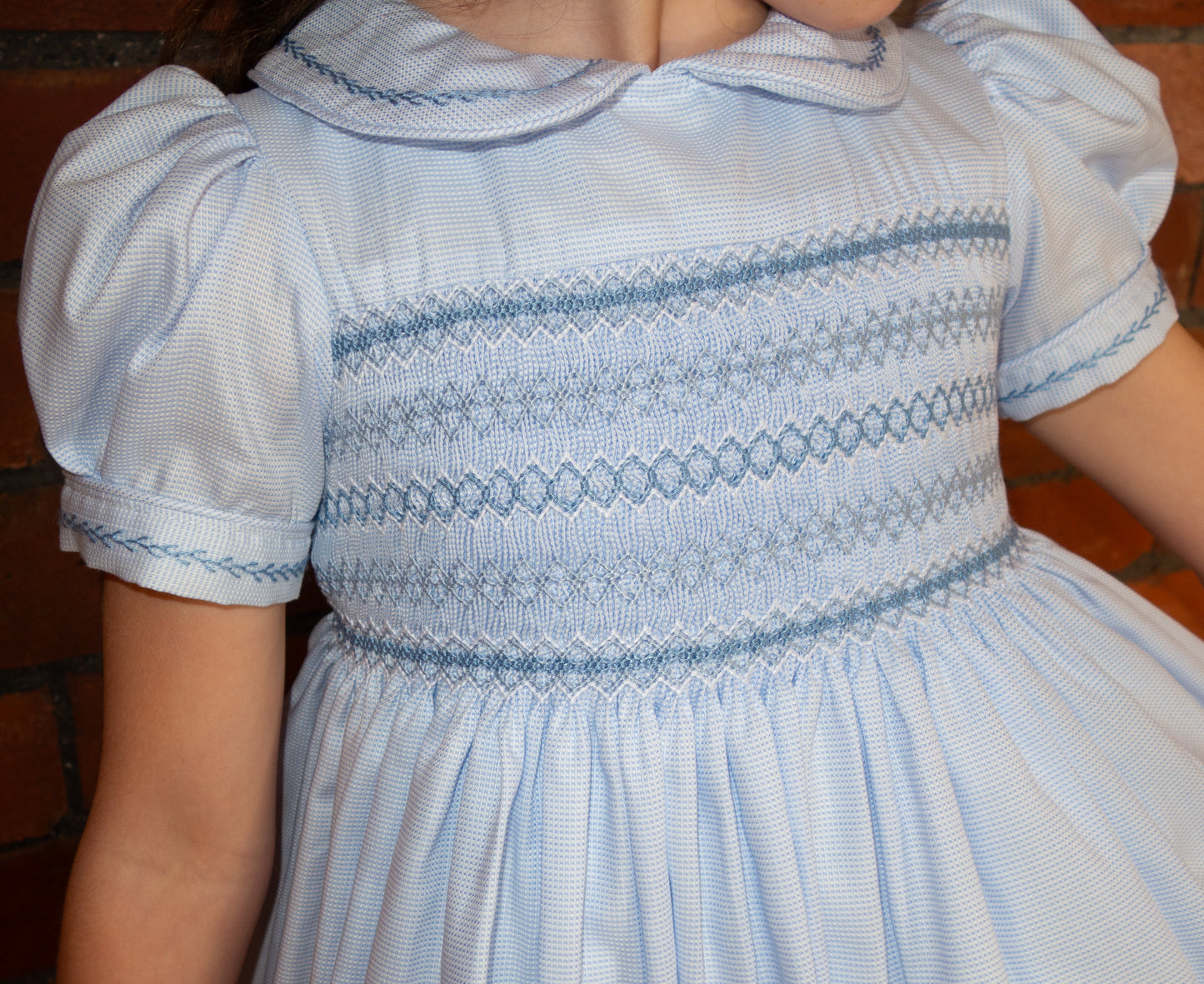 Hand smocked CHARLIE dress soft blue