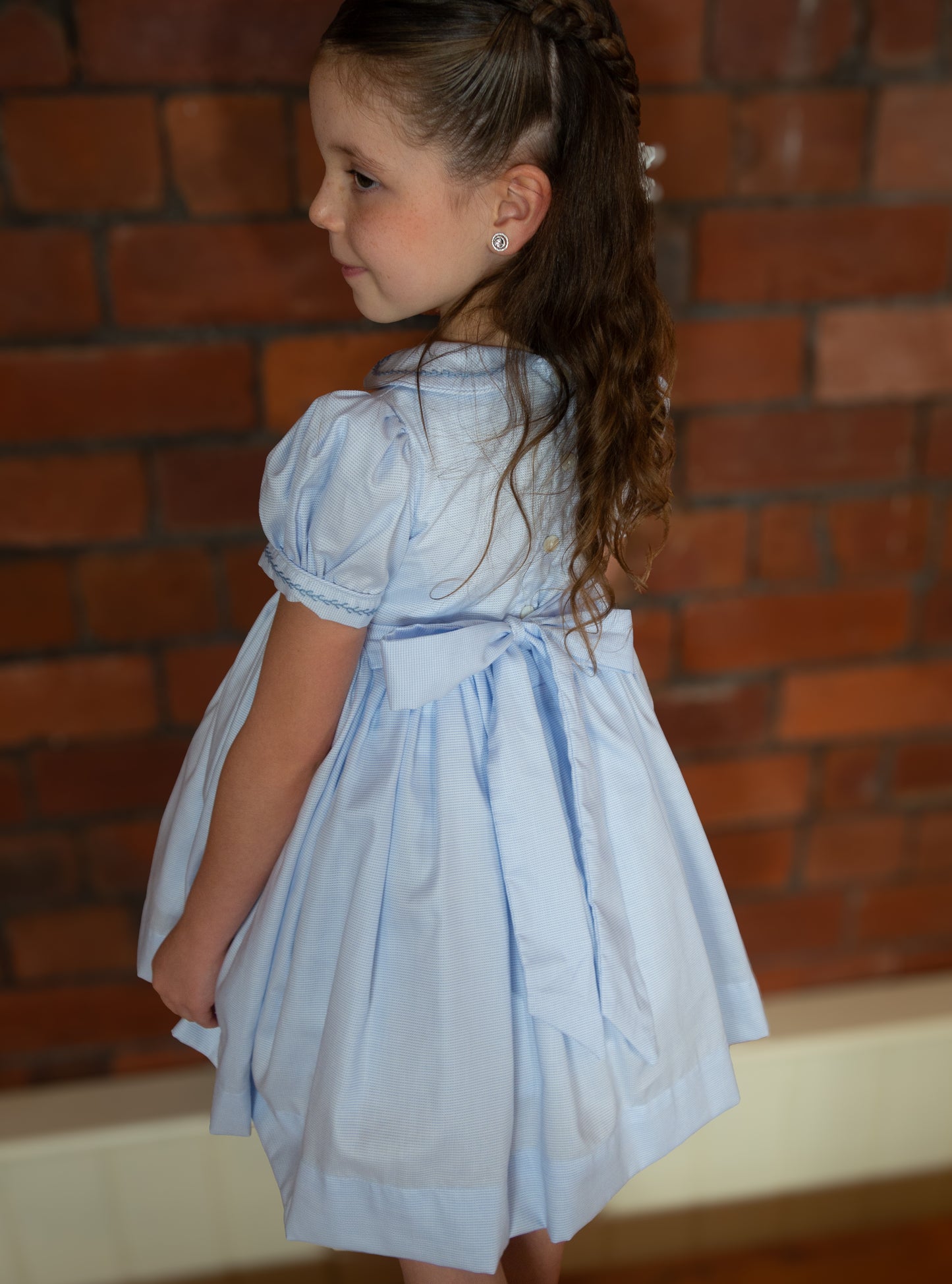 Hand smocked CHARLIE dress soft blue