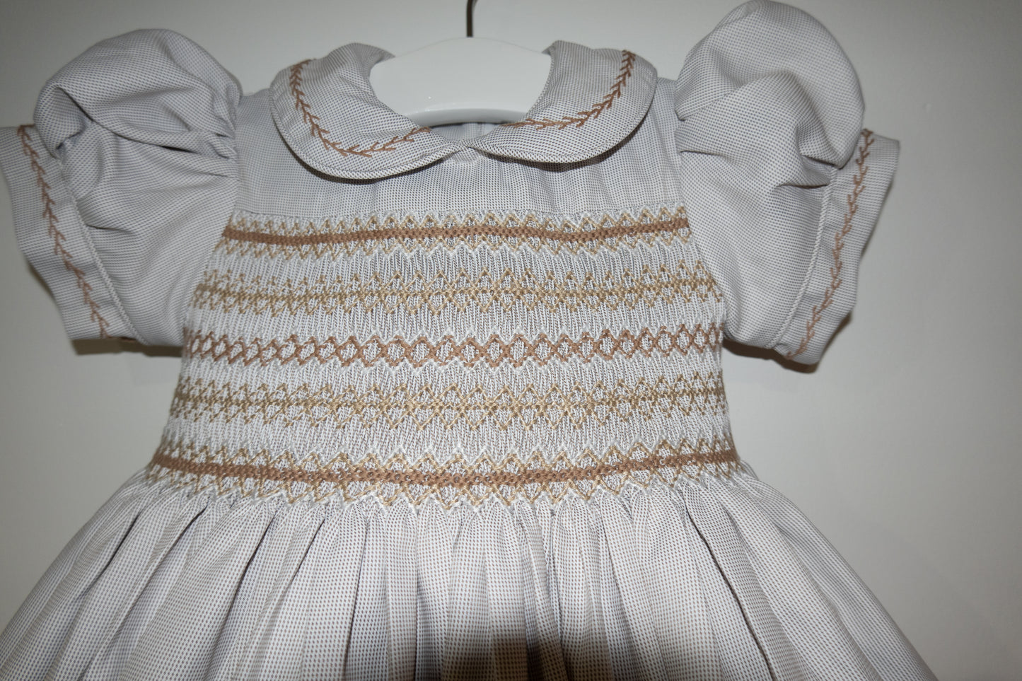 Hand smocked CHARLIE dress soft beige