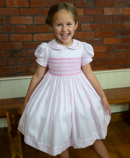 Hand smocked CHARLIE dress in soft pink