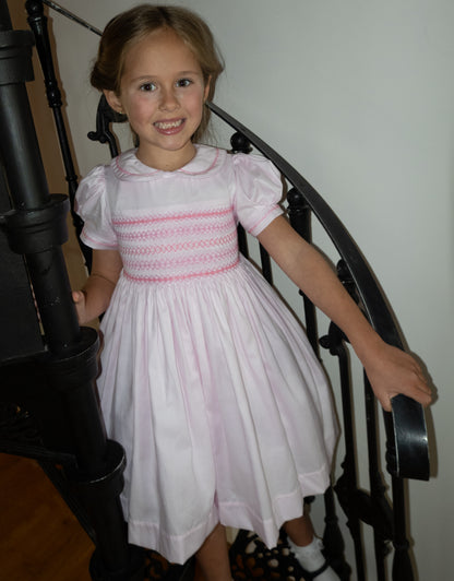 Hand smocked CHARLIE dress in soft pink